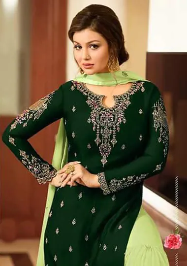 FC Fiona 22216  Stone Green Georgette Embroidery Stone Work Sharara Suit Wedding, Party, Festive, Events Etc. Expected Delivery 4-6 Working Days  @1949/- | Jump Suits, Casual Suits, Creative suits, Designer Suits, Palazzo Suits, Party Wear Suits, Patiala Suits, Salwar suit, Straight Suits