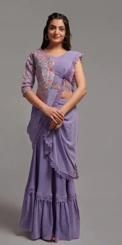 VT-530 Violet Color Diamond Georgette Free Size Stitching Saree And Blouse Casual, Wedding, Festive, Events . Expected Delivery  4-6 Working Days @2349/- | Bollywood Sarees, Creative Sarees, Designer Sarees, Embroidered Sarees, Ethnic Saree, Modern Digital sarees, Party Wear Sarees, Sarees