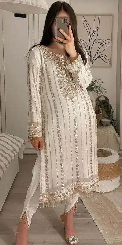 LG 1832 White Color Georgette Embroidery Foil Work Salwar Suit Casual, Wedding, Festive, Events Expected Delivery 4-6 Working Days @2149/- | Jump Suits, Casual Suits, Creative suits, Designer Suits, Palazzo Suits, Party Wear Suits, Patiala Suits, Salwar suit, Straight Suits