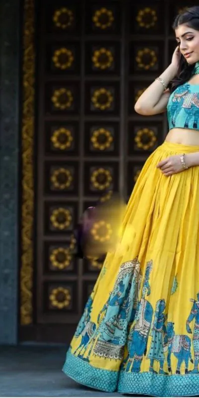 PC 290 Mustard Color Chant Crepe Kalamkari Print Lehenga Choli Casual, Party Wear, Events, Festivals Wear Etc. Expected Delivery 4-6 Working Days @2049/- | Bollywood Lehenga, Creative Lehenga, Designer Lehenga, Embroidered Lehenga, Lehenga, Party Wear Lehenga