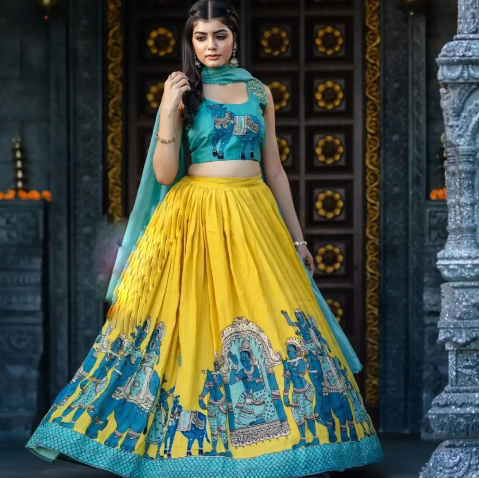 PC 290 Mustard Color Chant Crepe Kalamkari Print Lehenga Choli Casual, Party Wear, Events, Festivals Wear Etc. Expected Delivery 4-6 Working Days @2049/- | Bollywood Lehenga, Creative Lehenga, Designer Lehenga, Embroidered Lehenga, Lehenga, Party Wear Lehenga
