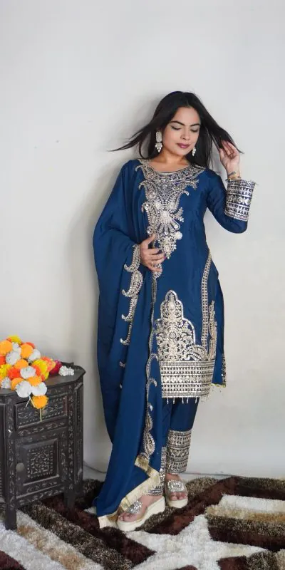 SRK 5149 Blue Color Pure Chinnon Silk Embroidery Sequence Salwar Suit Wedding, Party, Festive, Events Expected Delivery 4-6 Working Days @ 2049/- | Jump Suits, Casual Suits, Creative suits, Designer Suits, Palazzo Suits, Party Wear Suits, Patiala Suits, Salwar suit, Straight Suits