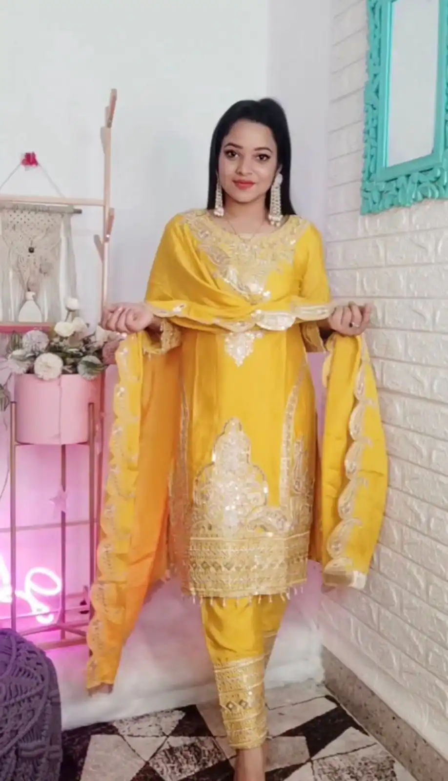 SRK 5149 Yellow Color Pure Chinnon Silk Embroidery Sequence Salwar Suit Wedding, Party, Festive, Events Expected Delivery 4-6 Working Days @ 2049/- | Jump Suits, Casual Suits, Creative suits, Designer Suits, Palazzo Suits, Party Wear Suits, Patiala Suits, Salwar suit, Straight Suits