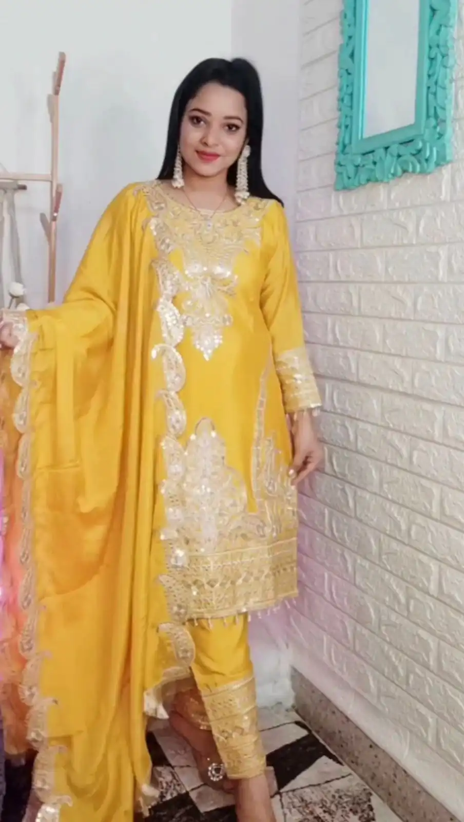SRK 5149 Yellow Color Pure Chinnon Silk Embroidery Sequence Salwar Suit Wedding, Party, Festive, Events Expected Delivery 4-6 Working Days @ 2049/- | Jump Suits, Casual Suits, Creative suits, Designer Suits, Palazzo Suits, Party Wear Suits, Patiala Suits, Salwar suit, Straight Suits