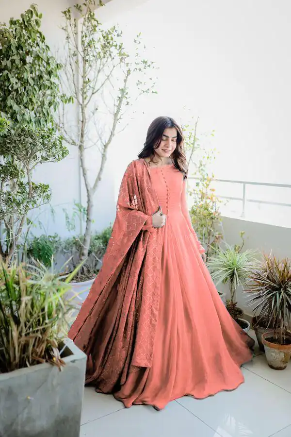 FC Noor Peach Georgette Embroidery Work Anarkali Suit Wedding, Party, Festive events, etc. Expected Delivery  4-6 Working Days @2399/- Only FC 1699Pink  | Anarkali Suits, Bollywood Anarkali, Creative-Anarkali, Designer Anarkali, Embroidered Anarkali, Party Wear Anarkali