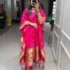 Glamorous Pink Color Jacquard Zari Kaftan Lace Border Kurti