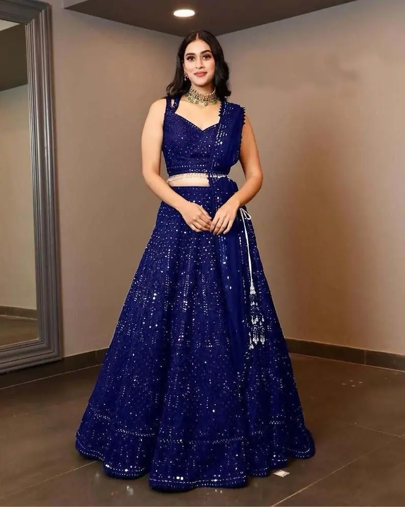 RC 215 Royal Blue Color Heavy Georgette Embroidery Sequins Work lace border Lehenga Choli Casual, Wedding, Party, Festive, Events Etc. 4-6 Working Days 1999 | Bollywood Lehenga, Creative Lehenga, Designer Lehenga, Embroidered Lehenga, Lehenga, Party Wear Lehenga