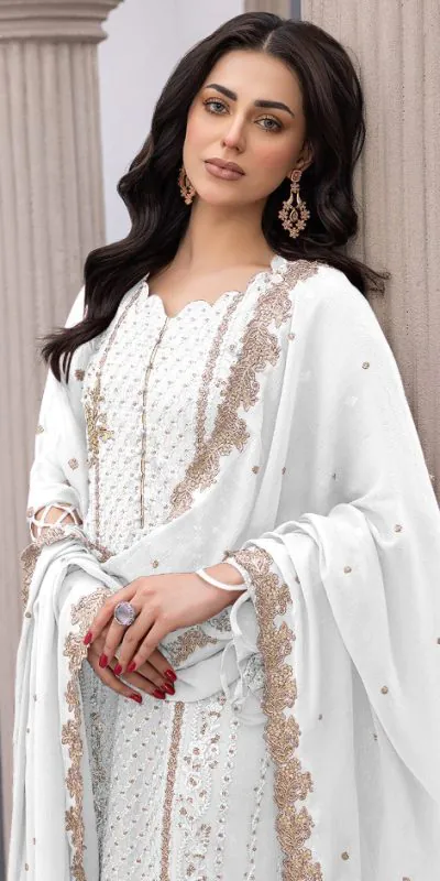 FC MARIA 1038 White Color Heavy Georgette Embroidery Salwar Suit Wedding, Party, Festive events, etc.  Expected Delivery  4-6 Working Days @1949/- Only | Jump Suits, Casual Suits, Creative suits, Designer Suits, Palazzo Suits, Party Wear Suits, Patiala Suits, Salwar suit, Straight Suits