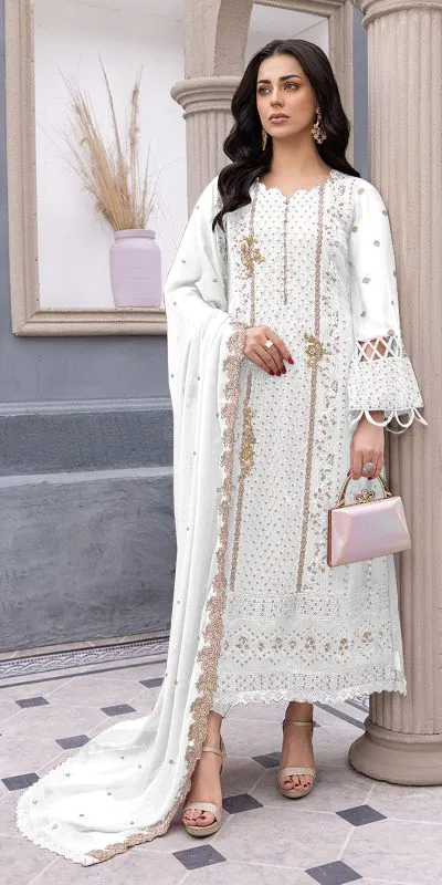 FC MARIA 1038 White Color Heavy Georgette Embroidery Salwar Suit Wedding, Party, Festive events, etc.  Expected Delivery  4-6 Working Days @1949/- Only | Jump Suits, Casual Suits, Creative suits, Designer Suits, Palazzo Suits, Party Wear Suits, Patiala Suits, Salwar suit, Straight Suits