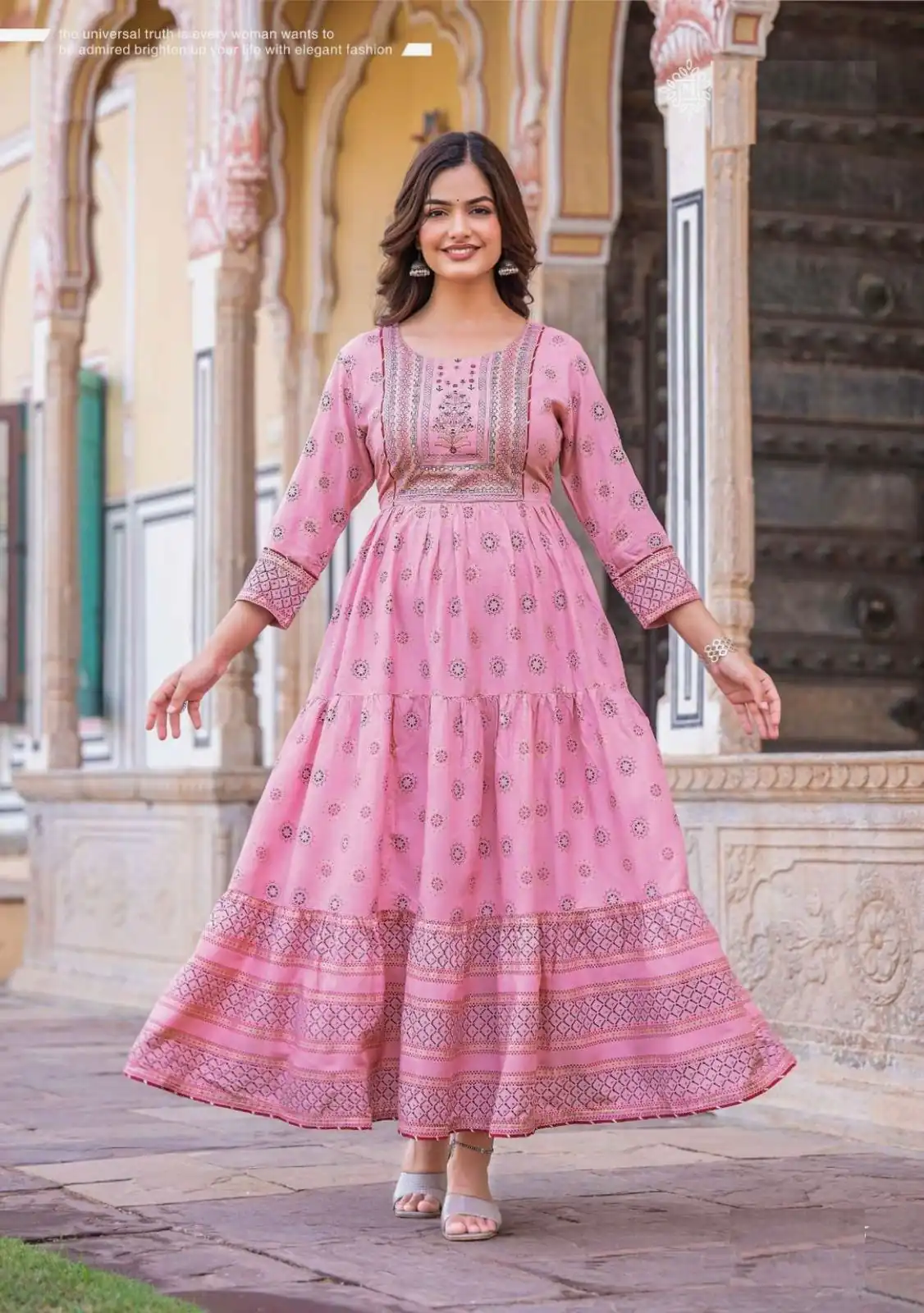 INLI Glamour Light Pink Color Rayon Printed Gown With Hand Work  Casual, Wedding, Party, Festive, Events . Expected Delivery 4-6 Working Days @1599 | Bollywood Gowns, Creative Gowns, Designer Gowns, Embroidered Gowns, Gowns, Party Wear Gowns