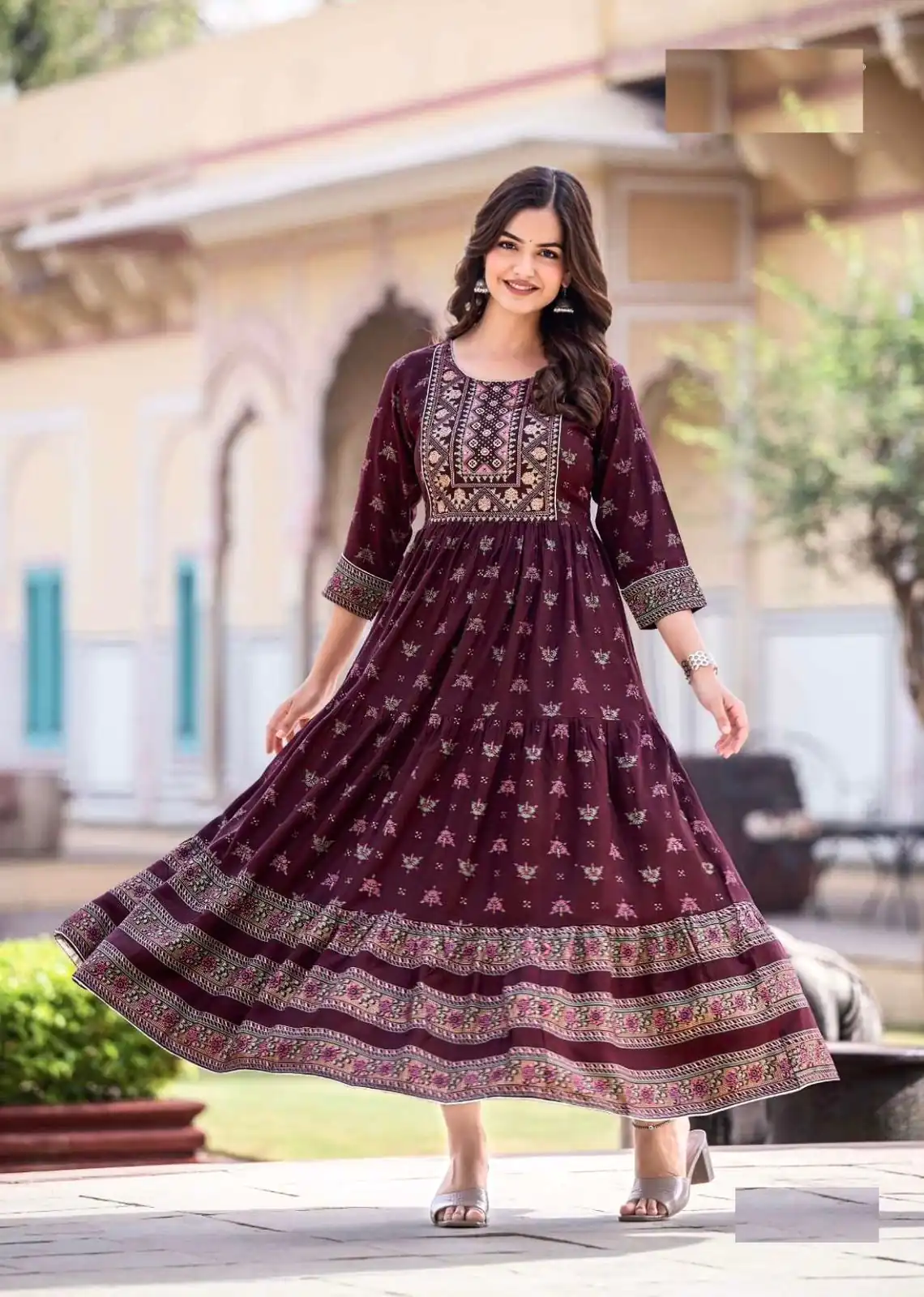 INLI Glamour Purple Color Rayon Printed Gown With Hand Work  Casual, Wedding, Party, Festive, Events Etc. Expected Delivery 4-6 Working Days @1599 / | Bollywood Gowns, Creative Gowns, Designer Gowns, Embroidered Gowns, Gowns, Party Wear Gowns