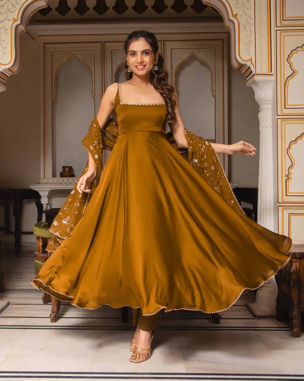 SRK 5128 Coffee Color Heavy Faux Georgette With Fully Flair Salwar Suit Wedding, Party, Festive, Events Expected Delivery 4-6 Working Days @ 1899/- | Casual Suits, Jump Suits, Creative suits, Designer Suits, Palazzo Suits, Party Wear Suits, Patiala Suits, Salwar suit, Straight Suits