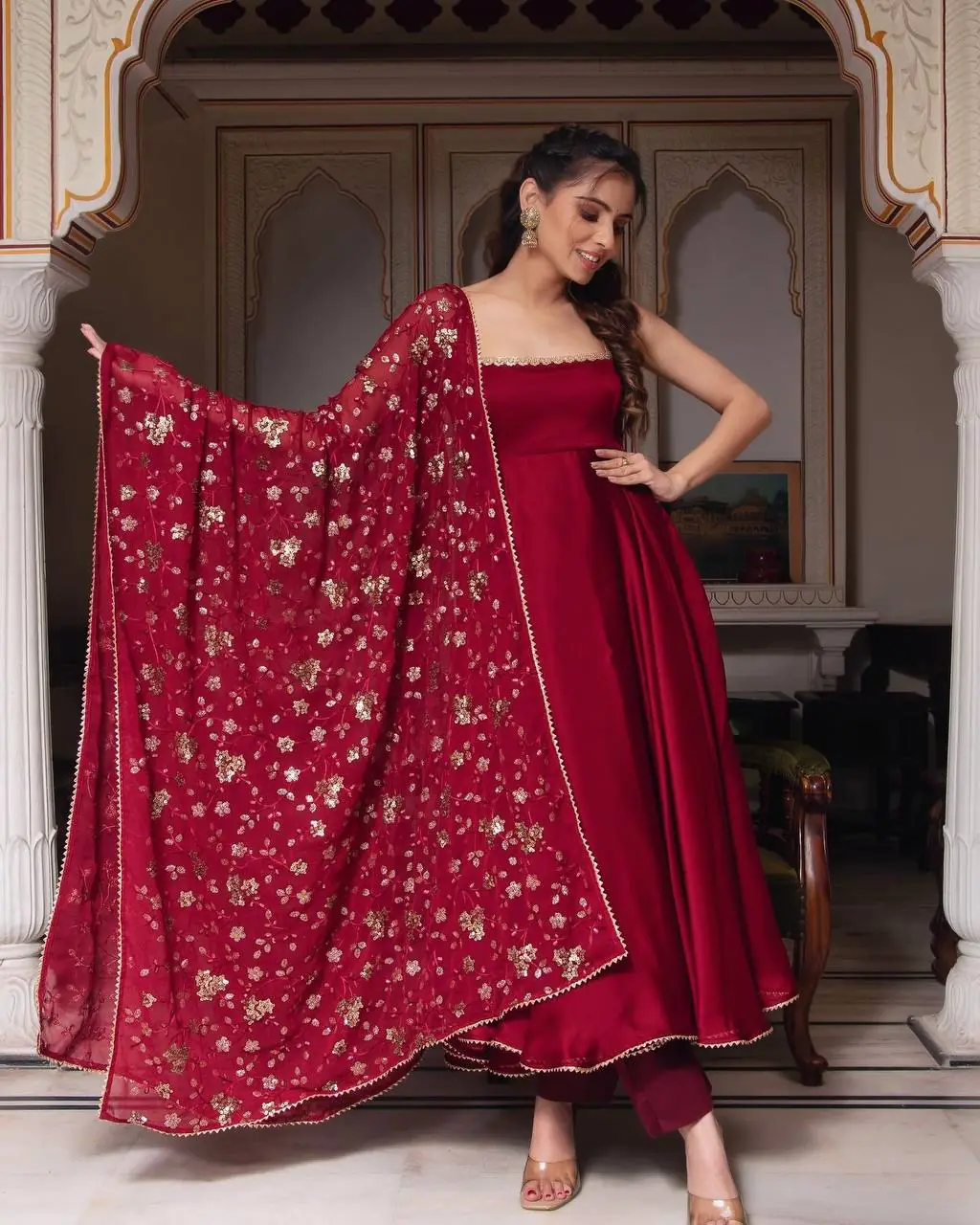 SRK 5128 Red Color Heavy Faux Georgette With Fully Flair Salwar Suit Wedding, Party, Festive, Events Expected Delivery 4-6 Working Days @ 1899/- | Casual Suits, Jump Suits, Creative suits, Designer Suits, Palazzo Suits, Party Wear Suits, Patiala Suits, Salwar suit, Straight Suits