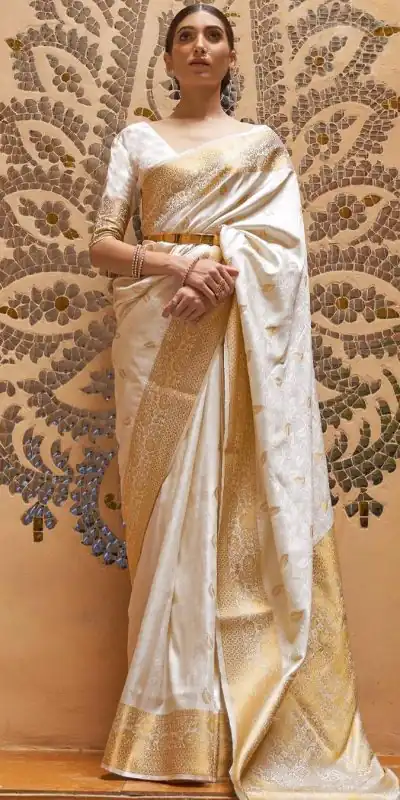 MB™️  3213 Off White Color Soft Kanjivaram Pattu Jacquard Silk Saree Gold ,Silver Zari Weaving Casual, Party Wear, Festival, Events, . 4-6 Working Days @1499 | Embroidered Sarees, Bollywood Sarees, Creative Sarees, Designer Sarees, Ethnic Saree, Modern Digital sarees, Party Wear Sarees, Sarees