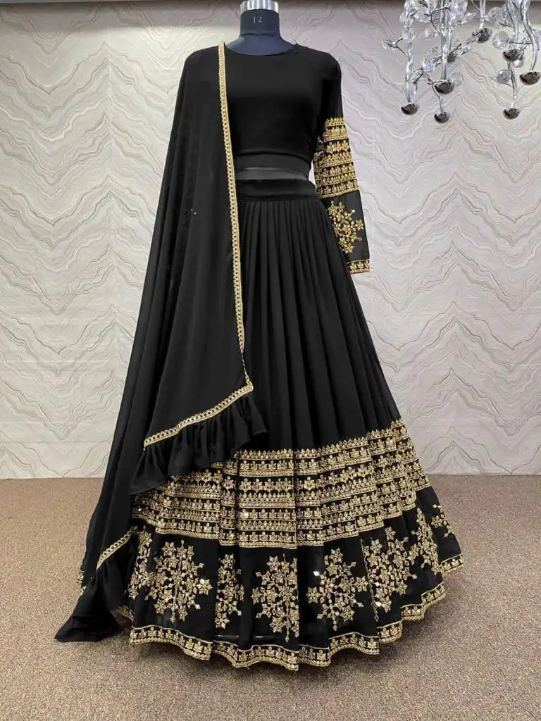 RC Butta Gold Black Color Heavy Georgette Embroidery Sequins Lehenga Choli Casual, Party Wedding, Festive, Events Etc. Delivery  4-6 Working Days 1699/- | Bollywood Lehenga, Creative Lehenga, Designer Lehenga, Embroidered Lehenga, Lehenga, Party Wear Lehenga