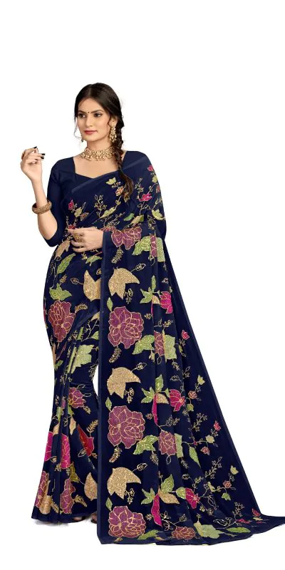 KT 248 Black Color Georgette Fancy Thread & Sequence Saree Casual, Party Wear, Wedding   Expected Delivery 4-6 Working Days@1799/- | Bollywood Sarees, Creative Sarees, Designer Sarees, Embroidered Sarees, Party Wear Sarees, Sarees