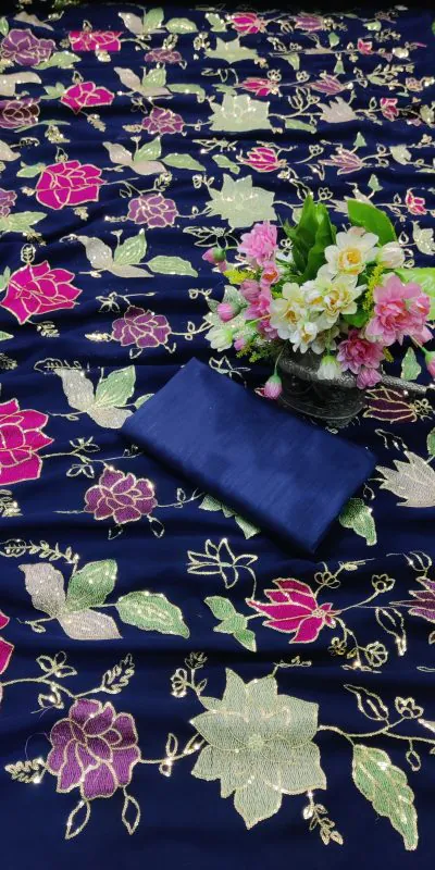 KT 248 Black Color Georgette Fancy Thread & Sequence Saree Casual, Party Wear, Wedding   Expected Delivery 4-6 Working Days@1799/- | Bollywood Sarees, Creative Sarees, Designer Sarees, Embroidered Sarees, Party Wear Sarees, Sarees