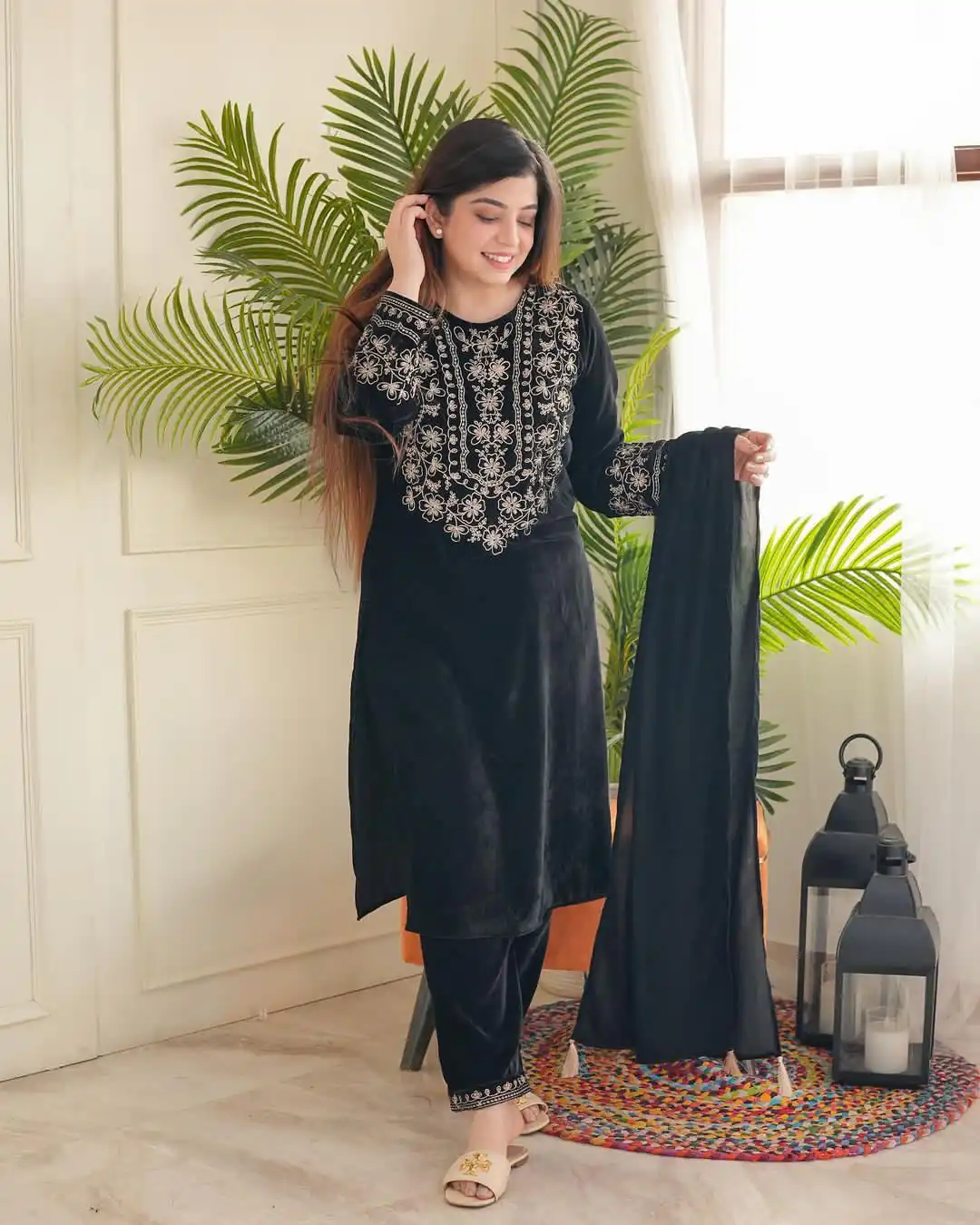 LG-1786 Black Color Viscos Velvet Embroidery Salwar Suit Paint Free Size Casual, Wedding, Festive, Events Etc. Expected Delivery 4-6 Working Days @1899/- | Casual Suits, Creative suits, Designer Suits, Party Wear Suits, Patiala Suits, Salwar suit, Straight Suits