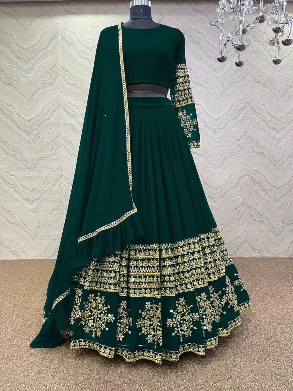 RC Butta Gold Dark Green Color Heavy Georgette Embroidery Sequins Lehenga Choli Casual, Party Wedding, Festive, Events Etc. Delivery  4-6 Working Days 1699/- | Bollywood Lehenga, Creative Lehenga, Designer Lehenga, Embroidered Lehenga, Lehenga, Party Wear Lehenga