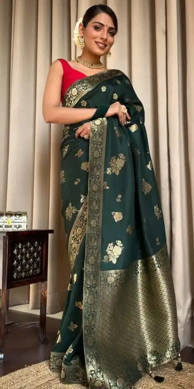 DDF 129 Green Color Banarasi Soft Silk Extra Ordinary Design Saree Casual, Party Wear, Events, Festivals Etc. Expected Delivery 4-6 Working Days 1449/- | Bollywood Sarees, Creative Sarees, Designer Sarees, Embroidered Sarees, Ethnic Saree, Modern Digital sarees, Party Wear Sarees, Sarees