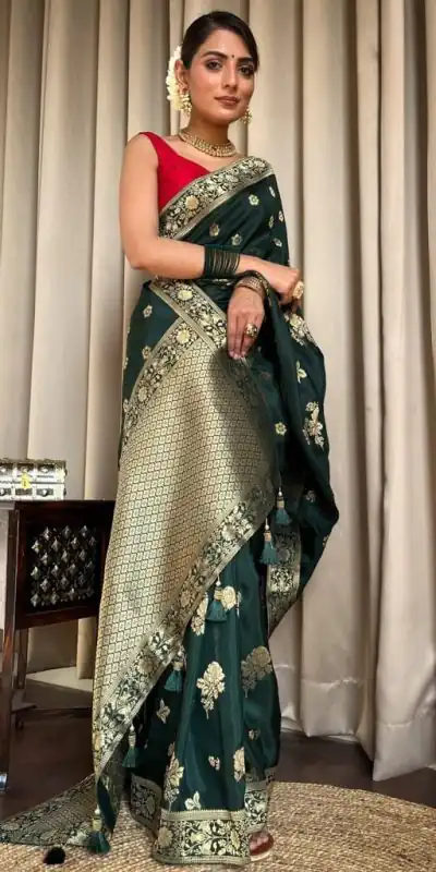 DDF 129 Green Color Banarasi Soft Silk Extra Ordinary Design Saree Casual, Party Wear, Events, Festivals Etc. Expected Delivery 4-6 Working Days 1449/- | Bollywood Sarees, Creative Sarees, Designer Sarees, Embroidered Sarees, Ethnic Saree, Modern Digital sarees, Party Wear Sarees, Sarees