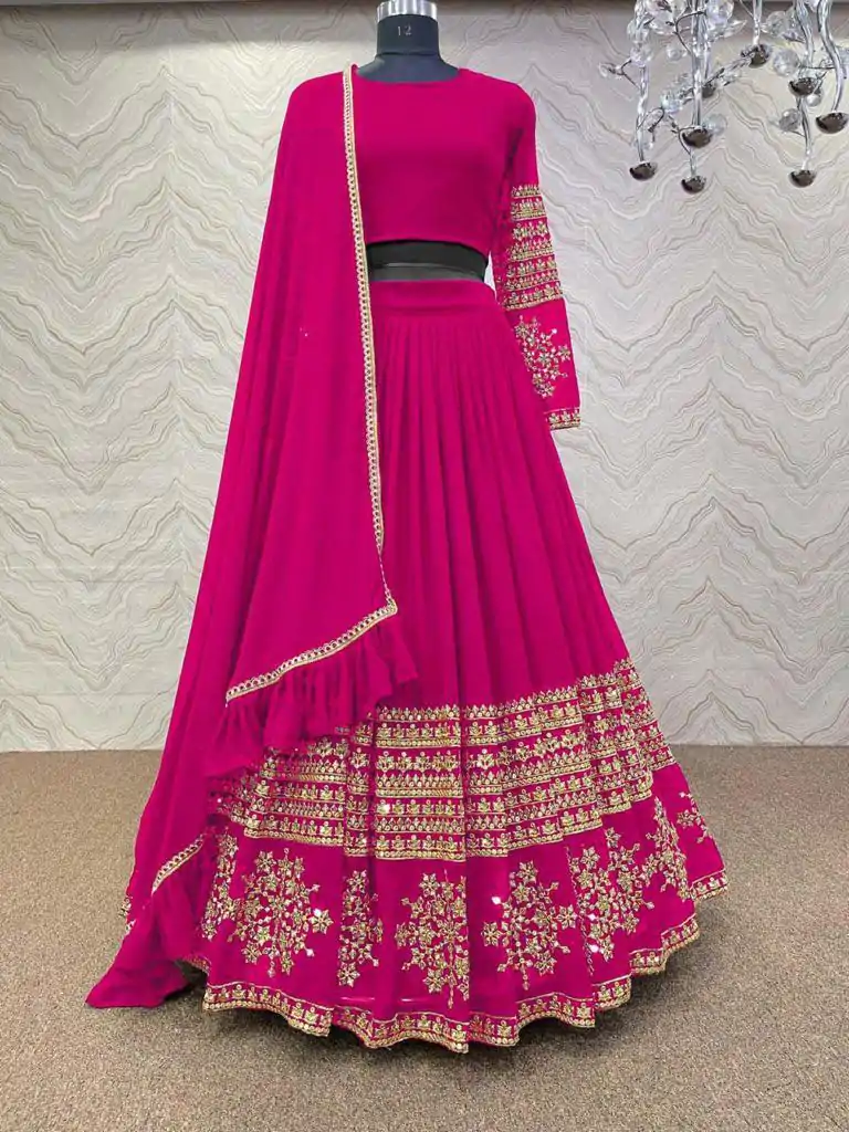RC Butta Gold Pink Color Heavy Georgette Embroidery Sequins Lehenga Choli Casual, Party Wedding, Festive, Events Etc. Delivery  4-6 Working Days 1699/- | Bollywood Lehenga, Creative Lehenga, Designer Lehenga, Embroidered Lehenga, Lehenga, Party Wear Lehenga