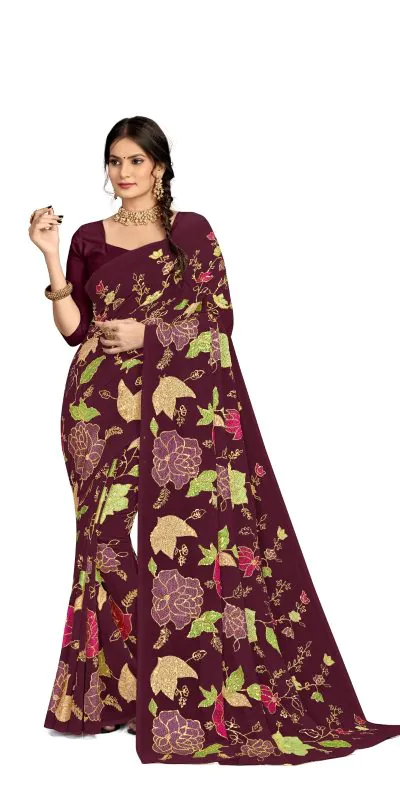 KT 248 Purple Color Georgette Fancy Thread & Sequence Saree Casual, Party Wear, Wedding   Expected Delivery 4-6 Working Days@1799/- | Bollywood Sarees, Creative Sarees, Designer Sarees, Embroidered Sarees, Party Wear Sarees, Sarees