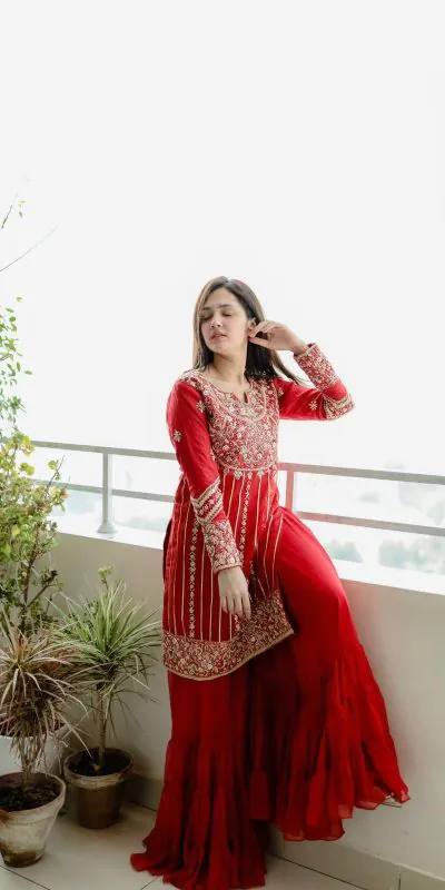 KD 1241 Red Color Faux Georgette Thread Sequence Salwar Suit Casual, Party, Wedding, Festive, Events Etc. Expected Delivery 4-6 Working Days @1949/- | Jump Suits, Casual Suits, Creative suits, Designer Suits, Palazzo Suits, Party Wear Suits, Patiala Suits, Salwar suit, Straight Suits