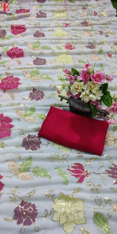 KT 248 White Color Georgette Fancy Thread & Sequence Saree Casual, Party Wear, Wedding   Expected Delivery 4-6 Working Days@1799/- | Bollywood Sarees, Creative Sarees, Designer Sarees, Embroidered Sarees, Party Wear Sarees, Sarees