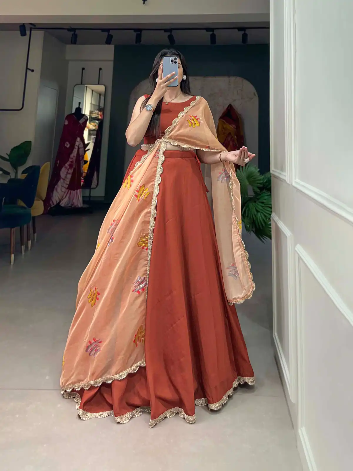 LNB1004 Bright Orange Color Polyester Viscose Chadri Lehenga Choli Gotta Patti Lace Festive Party Wedding, Events etc. Delivery 4-6 Working Days @2349/- | Bollywood Lehenga, Creative Lehenga, Designer Lehenga, Embroidered Lehenga, Lehenga, Party Wear Lehenga