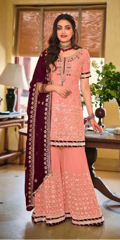 DS 1364 Light Pink Color Faux Georgette Embroidery Work Salwar Suit Wedding, Party, Festive, Events Expected Delivery 4-6 Working Days @ 2299/- | Jump Suits, Casual Suits, Creative suits, Designer Suits, Palazzo Suits, Party Wear Suits, Patiala Suits, Salwar suit, Straight Suits