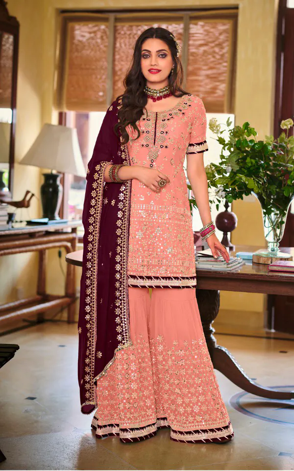 DS 1364 Light Pink Color Faux Georgette Embroidery Work Salwar Suit Wedding, Party, Festive, Events Expected Delivery 4-6 Working Days @ 2299/- | Jump Suits, Casual Suits, Creative suits, Designer Suits, Palazzo Suits, Party Wear Suits, Patiala Suits, Salwar suit, Straight Suits
