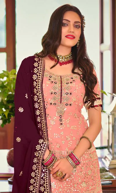 DS 1364 Light Pink Color Faux Georgette Embroidery Work Salwar Suit Wedding, Party, Festive, Events Expected Delivery 4-6 Working Days @ 2299/- | Jump Suits, Casual Suits, Creative suits, Designer Suits, Palazzo Suits, Party Wear Suits, Patiala Suits, Salwar suit, Straight Suits