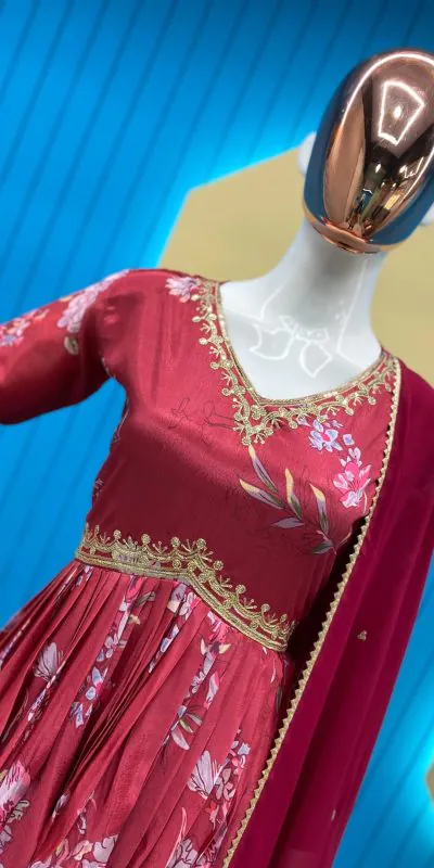  LG-1808 Red Color Chinon Printed Sequence Embroidery Work Salwar Suit Casual, Wedding, Festive, Events Etc. Expected Delivery 4-6 Working Days @1849/- | Casual Suits, Creative suits, Designer Suits, Party Wear Suits, Patiala Suits, Salwar suit, Straight Suits