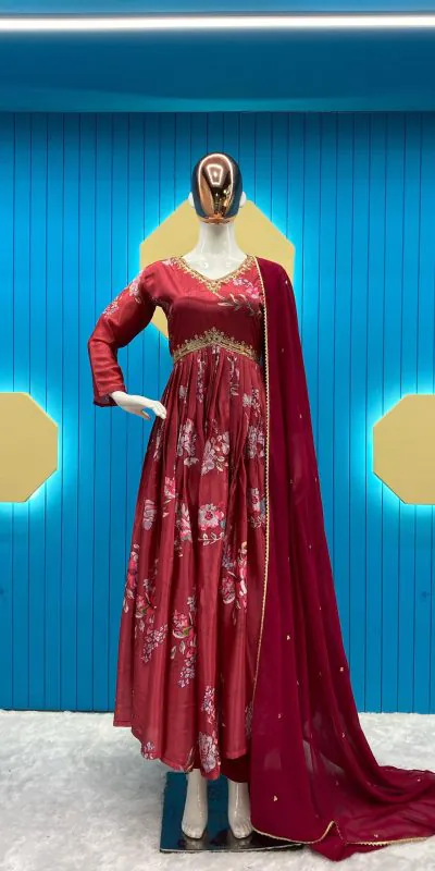  LG-1808 Red Color Chinon Printed Sequence Embroidery Work Salwar Suit Casual, Wedding, Festive, Events Etc. Expected Delivery 4-6 Working Days @1849/- | Casual Suits, Creative suits, Designer Suits, Party Wear Suits, Patiala Suits, Salwar suit, Straight Suits