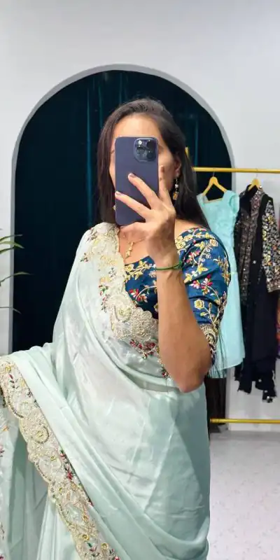 ST 463 Light Pista Green Color Chinon Embroidery Cotton Thread Saree Casual, Wedding, Party, Festive, Events Etc. Expected Delivery 4-6 Working Days @1849/- | Bollywood Sarees, Creative Sarees, Designer Sarees, Embroidered Sarees, Ethnic Saree, Modern Digital sarees, Party Wear Sarees, Sarees