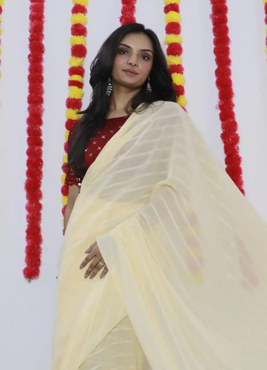 SF Chiffon  Light Yellow Color Soft chiffon Woven Satin Strips Saree Casual, Wedding, Festive, Events Etc. Expected Delivery  4-6 Working Days @1749/- | Bollywood Sarees, Creative Sarees, Designer Sarees, Embroidered Sarees, Ethnic Saree, Modern Digital sarees, Party Wear Sarees, Sarees