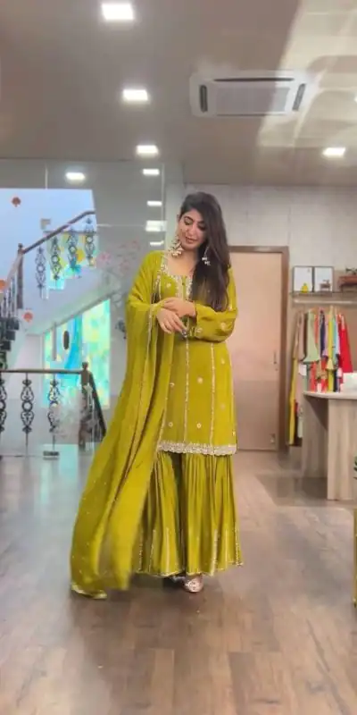 SRK-5145 Mustard Color Pure Chinnon Silk Embroidery Sequence Salwar Suit Wedding, Party, Festive, Events Expected Delivery 4-6 Working Days @ 1899/- | Jump Suits, Casual Suits, Creative suits, Designer Suits, Palazzo Suits, Party Wear Suits, Patiala Suits, Salwar suit, Straight Suits