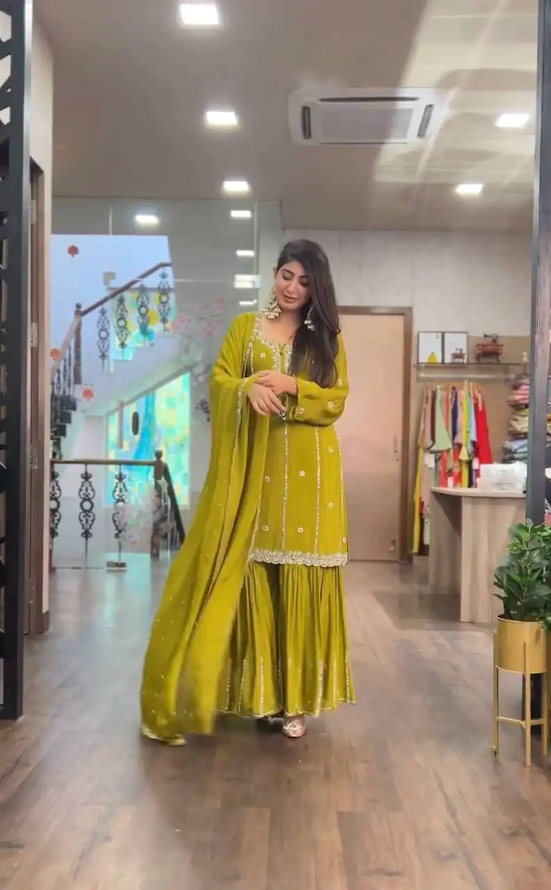 SRK-5145 Mustard Color Pure Chinnon Silk Embroidery Sequence Salwar Suit Wedding, Party, Festive, Events Expected Delivery 4-6 Working Days @ 1899/- | Jump Suits, Casual Suits, Creative suits, Designer Suits, Palazzo Suits, Party Wear Suits, Patiala Suits, Salwar suit, Straight Suits