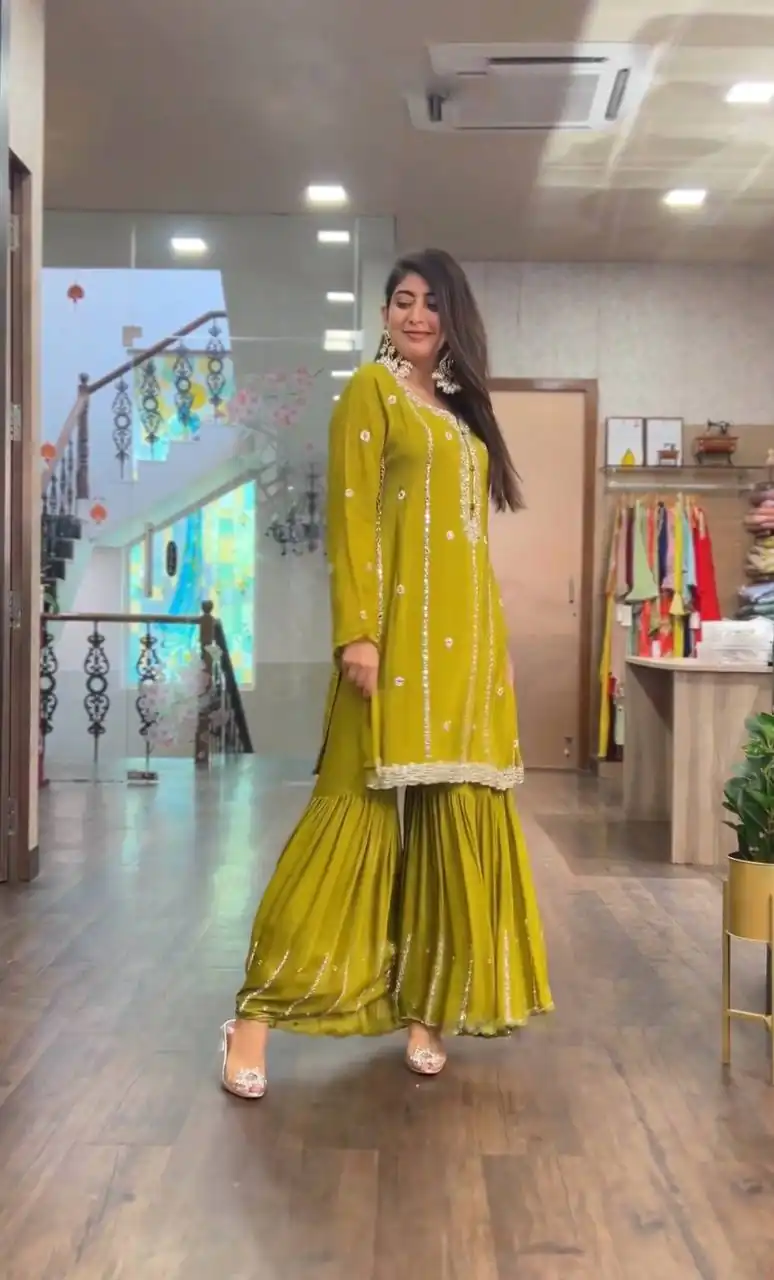 SRK-5145 Mustard Color Pure Chinnon Silk Embroidery Sequence Salwar Suit Wedding, Party, Festive, Events Expected Delivery 4-6 Working Days @ 1899/- | Jump Suits, Casual Suits, Creative suits, Designer Suits, Palazzo Suits, Party Wear Suits, Patiala Suits, Salwar suit, Straight Suits