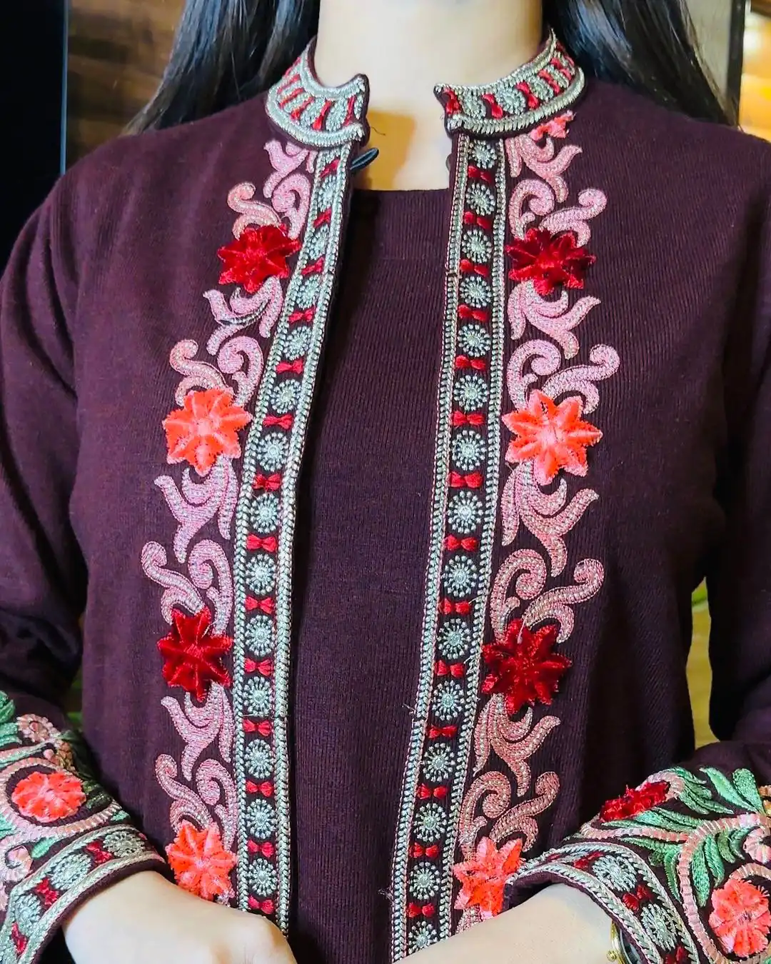 KD 1441 Wine Color Rayon Chain-Stitch Work Salwar Suit With Shrug Casual, Party, Festive, Events Etc.  Expected Delivery 4-6 Working Days @2099/- | Jump Suits, Casual Suits, Creative suits, Designer Suits, Palazzo Suits, Party Wear Suits, Patiala Suits, Salwar suit, Straight Suits