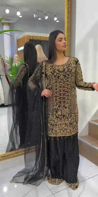 LG 1818 Black Color Georgette Cording Sequence Embroidery Salwar Suit Casual, Wedding, Festive, Events Expected Delivery 4-6 Working Days @2049/- | Jump Suits, Casual Suits, Creative suits, Designer Suits, Palazzo Suits, Party Wear Suits, Patiala Suits, Salwar suit, Straight Suits
