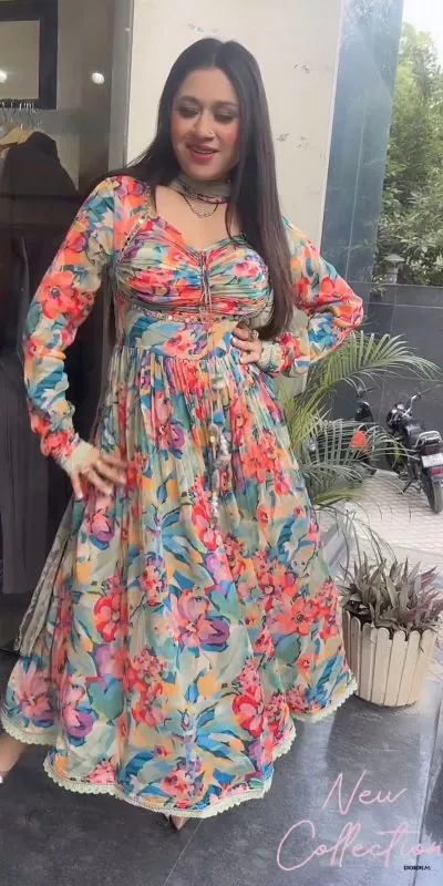  RTC 5616 Blue Color Chinon silk Digital Print real Mirror Work Kurti Casual, Wedding, Party, Festive, Events Etc. Expected Delivery 4-6 Working Days @1899/ | Bollywood Kurti, Creative Kurtis, Designer Kurti, Kurti, Party Wear Kurti, Selfie Kurti