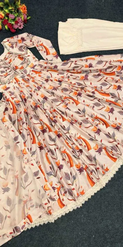  RTC 5616 Cream Color Chinon silk Digital Print real Mirror Work Kurti Casual, Wedding, Party, Festive, Events Etc. Expected Delivery 4-6 Working Days @1899/ | Bollywood Kurti, Creative Kurtis, Designer Kurti, Kurti, Party Wear Kurti, Selfie Kurti