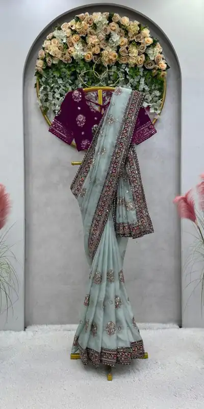 KD 460 Light Blue Organza Thread & Sequence Work Saree Casual, Party, Wedding, Festive, Events Etc. Expected Delivery 4-6 Working Days @1999/- | Bollywood Sarees, Creative Sarees, Designer Sarees, Embroidered Sarees, Modern Digital sarees, Party Wear Sarees, Sarees