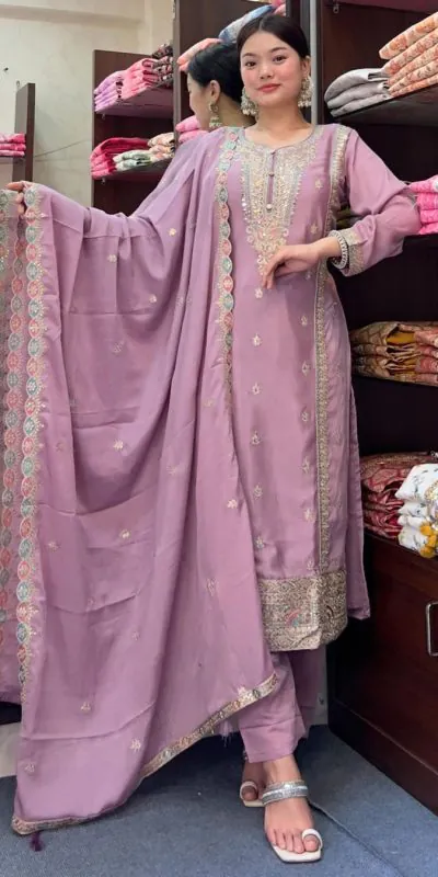 SRK 5148 Light Purple Color Pure Chinnon Silk Embroidery Sequence Salwar Suit Wedding, Party, Festive, Events Expected Delivery 4-6 Working Days @ 1950/- | Jump Suits, Casual Suits, Creative suits, Designer Suits, Palazzo Suits, Party Wear Suits, Patiala Suits, Salwar suit, Straight Suits