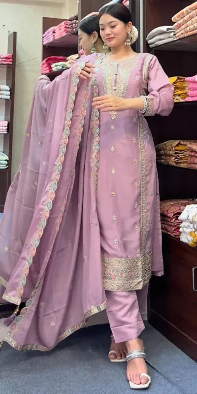 SRK 5148 Light Purple Color Pure Chinnon Silk Embroidery Sequence Salwar Suit Wedding, Party, Festive, Events Expected Delivery 4-6 Working Days @ 1950/- | Jump Suits, Casual Suits, Creative suits, Designer Suits, Palazzo Suits, Party Wear Suits, Patiala Suits, Salwar suit, Straight Suits