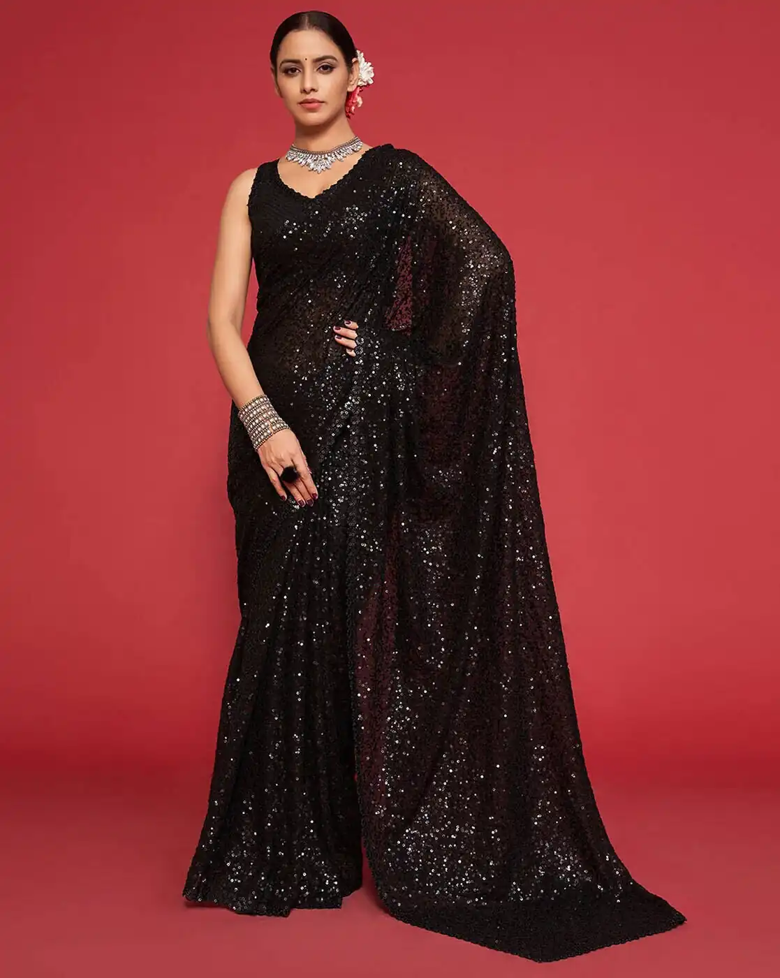 DF Sequins Rani Black Georgette Double Run Embroidery Saree Casual, Party Wear, Events, Festivals Wear Expected Delivery 4-6 Working Days 1750 /- | Bollywood Sarees, Creative Sarees, Designer Sarees, Embroidered Sarees, Ethnic Saree, Modern Digital sarees, Party Wear Sarees, Sarees