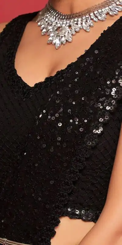 DF Sequins Rani Black Georgette Double Run Embroidery Saree Casual, Party Wear, Events, Festivals Wear Expected Delivery 4-6 Working Days 1750 /- | Bollywood Sarees, Creative Sarees, Designer Sarees, Embroidered Sarees, Ethnic Saree, Modern Digital sarees, Party Wear Sarees, Sarees