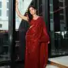 Perfect Maroon Color Georgette Double Run Embroidery Saree